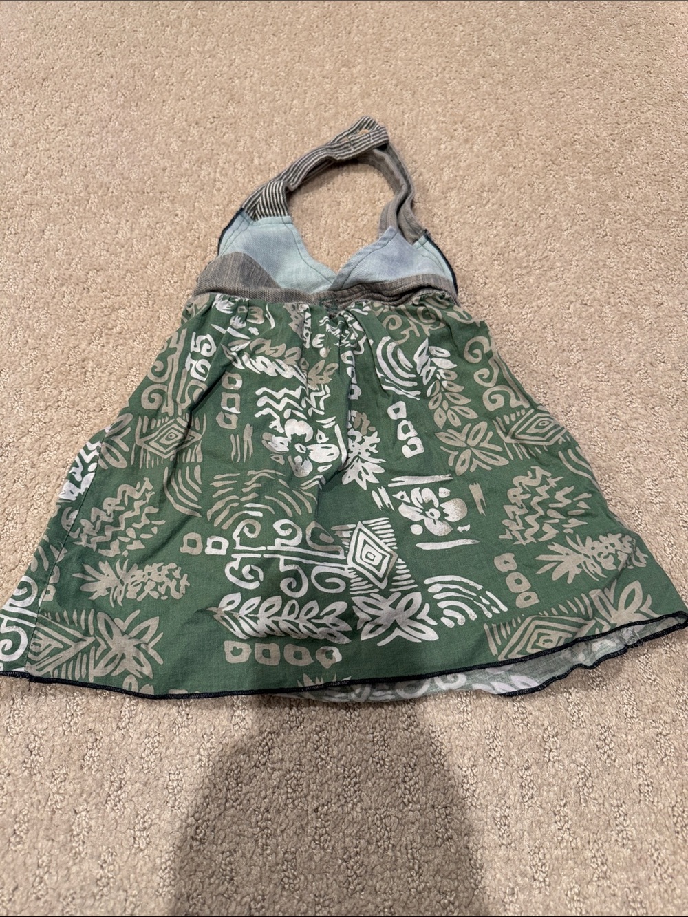 Girls Green Printed Halter Casual Dress